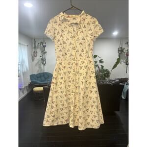 Boden Fit And Flare White Midi Dress Size 8L Moped Pattern 97% Cotton X2 Buttons